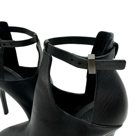 VINCE Sonia Black Leather Cut Out Ankle Strap Booties Stiletto Ankle Boots - Picture 8 of 12